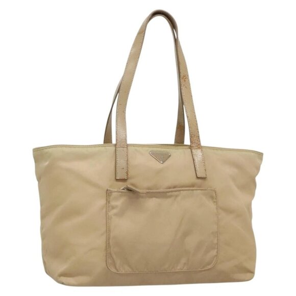 PRADA Tote Bag Nylon Beige Silver Auth bs27839 - Picture 1 of 15